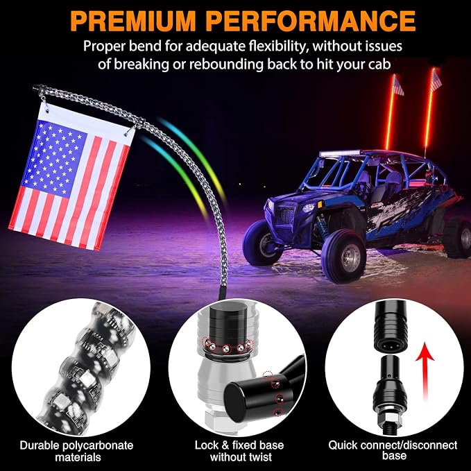 Nilight 2PCS 4FT Spiral RGB Led Whip Light w/RGB Chasing Light RF Remote Control Lighted Antenna for Can-am ATV UTV RZR Polaris Dune Buggy 4 Wheeler Offroad Jeep Truck