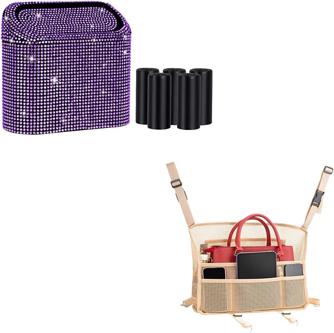 eing Car Trash Can with Lid, Mini Vehicle Garbage Organizer & Car Organizers and Storage Mesh Bag