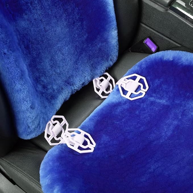 OGLAND Fluffy Fur Sheepskin Car Seat Covers for Universal Soft Cozy Fuzzy Auto Wool Seat Cushions Accessories, for 1 Front Seat (3 Pack Front, Blue)