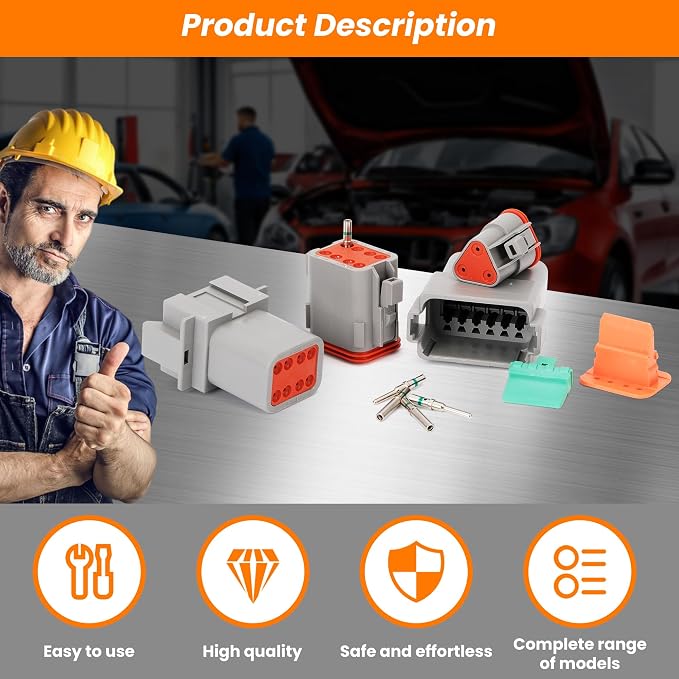 482 PCS DT Deutsch Connector Kit with 2 3 4 6 8 12 Pin Waterproof Automotive Electrical Connectors, Includes Deutsch Crimping Tool & Removal Tool, Size 16 Solid Contacts (14-20AWG)