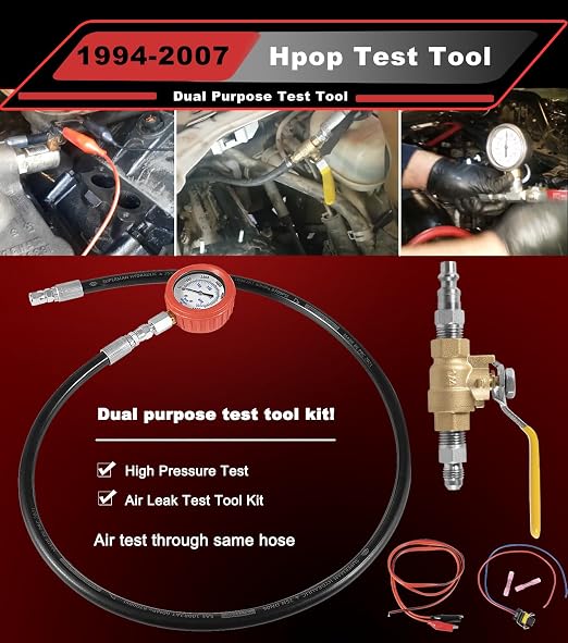 Hpop Test Tool High Pressure & Air Leak Test Gauge Tool Kit for 1994-2007 Ford 6.0L & 7.3L Powerstroke F250 F350 Dual Purpose Test Tool