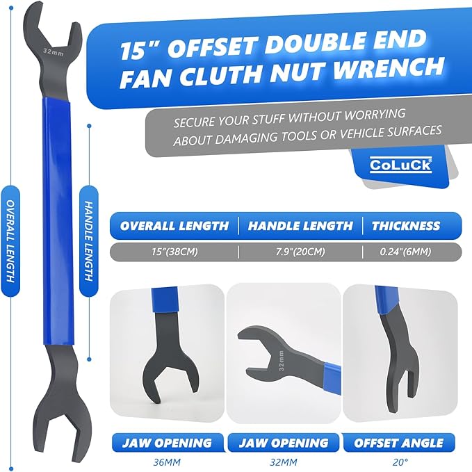 Fan Clutch Wrench Set,32mm & 36mm Clutch Fan Tool Wrench,Water Pump Pulley Holder Removal Tool For BMW, Ford, GM, dodge,Chevrolet,jeep Fan Clutch Removal Kit,Water Pump Holder