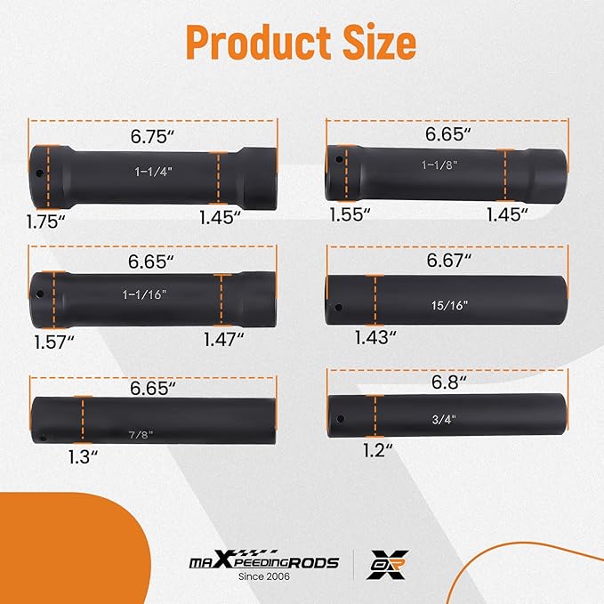maXpeedingrods 1/2 Inch Drive Extended Length Impact Socket Set, 6Pcs Extra-Deep Length Extra-Deep Impact Set Heavy Duty with Case, 6 Sizes - Hex Sizes 3/4", 7/8", 15/16", 1-1/16”, 1-1/8", 1-1/4"