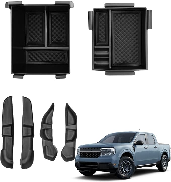 Center Console Organizer Bundle with 2022-2025 Ford Maverick Door Side Storage Tray 4PCS Side Door Storage Box Console Tray ABS Plastic for 2024 Maverick Accessories