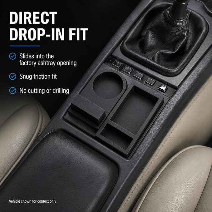 SplashNColor Ashtray Cup Holder for Porsche 924 924S 944 – Center Console Drop-in Insert | No Modification Required | Classic Sports Car Interior Drink Storage Accessory