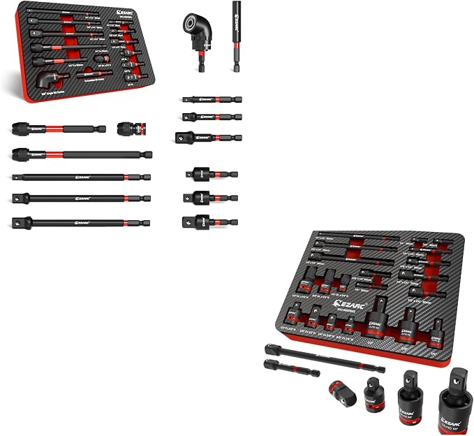 EZARC Impact Socket Adapter Set, 14PCS 1/4", 3/8" & 1/2" Square Drive Socket Adapters with 21PCS Universal Swivel Socket Set, Impact Couplers, Reducers and Hex Extension Bits for Power Drill and Impac
