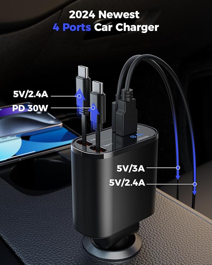 SUPERONE Retractable Car Charger & MagSafe Phone Ring Holder Grip