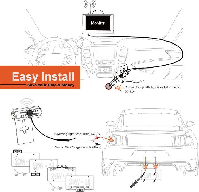 Yuwei Digital Wireless Backup Camera System with 4.3’’ Wireless Reversing Monitor, Stable Wireless Signal & No Interference for Cars, Pickups, Camper, Vans, SUVs, Sedans, Minivans, Cargo Vans,etc