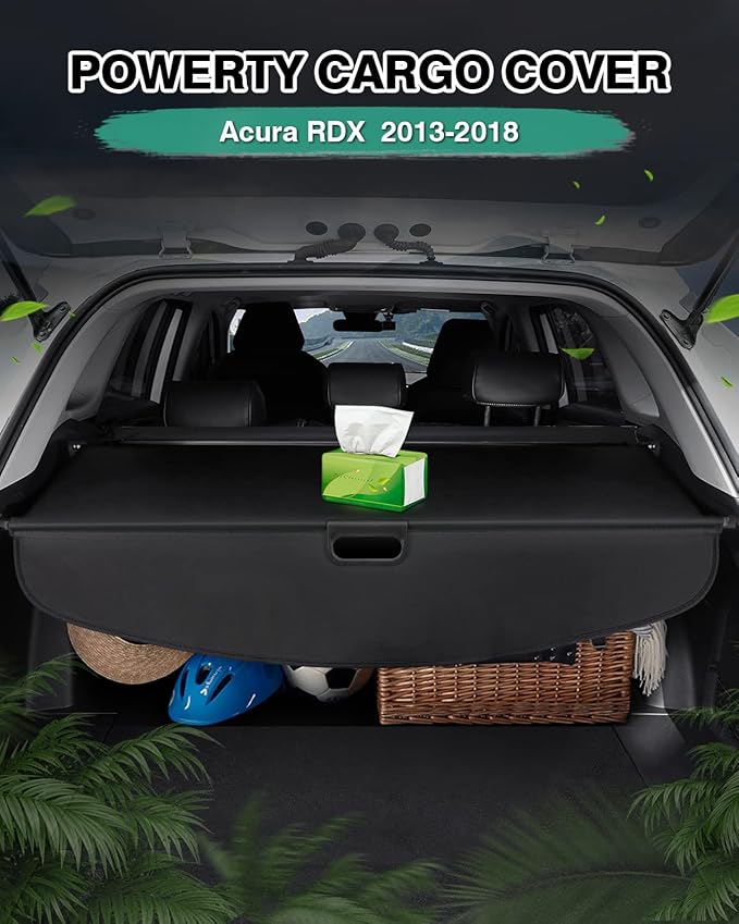 Powerty Custom Fit for Cargo Cover Acura RDX 2013-2018 Retractable Trunk Shielding Shade Cargo Luggage Cover (Updated Version:no Gap)(ONLY for with Power Tailgate Rear GATE,NOT FIT for Base Model)