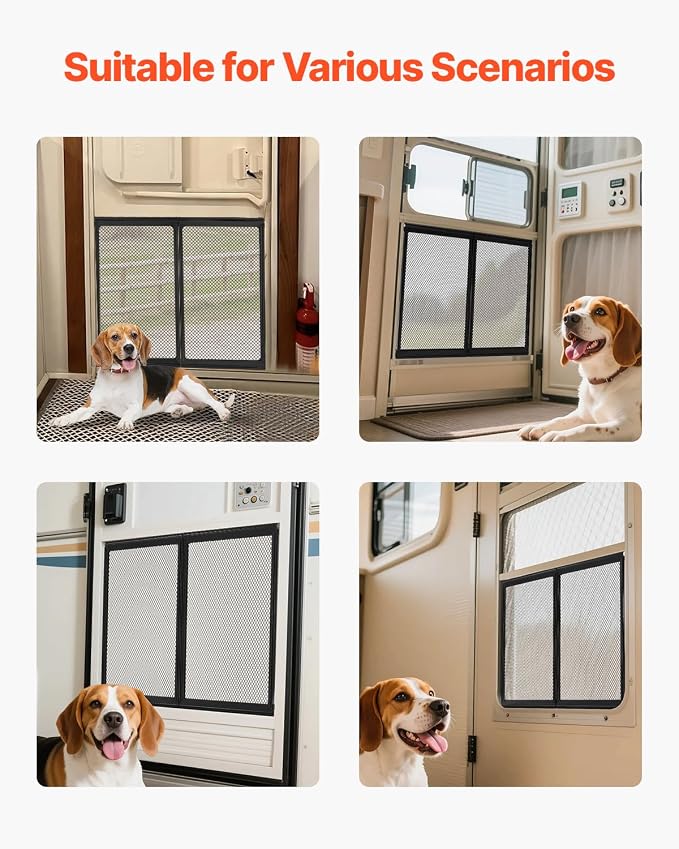 VEVOR RV Screen Door Protector, 22.5 x 20 inch Door Grille, Easy to Install and Disassemble, Reinforced Breathable Protective Mesh, Aluminum Alloy Camper RV Entry Protector for Pet Protection, Black