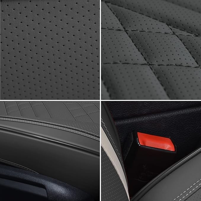 GXT Deluxe Faux Leather Full Coverage Car Seat Cover Anti-Slip Universal Fits for Sedans SUV Pick-up Truck with Headrests,Interior Accessories(Dark Grey)