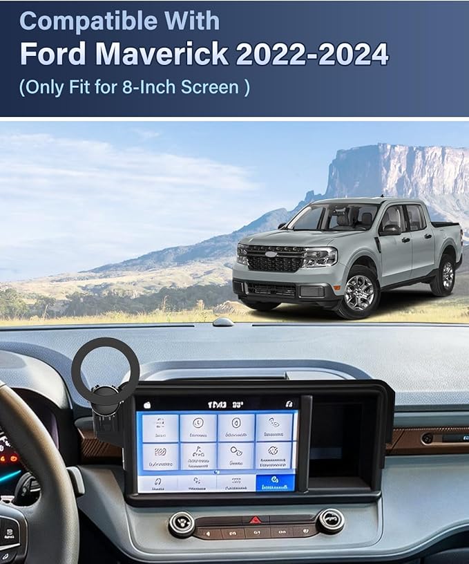 PZK Car Phone Holder for Ford Maverick 2022 2023 2024 XL/XLT/Lariat Accessories Only for 8-Inch Screen Fixed Clip Fixed Clip Compatible with Magsafe Car Phone Mount Strong Magnets 360° Rotation