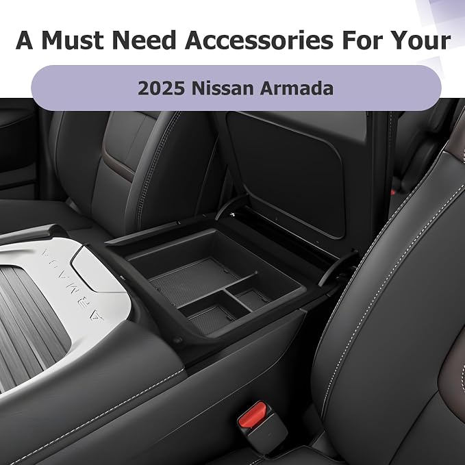 LUWU 2025 2026 Armada Center Console Organizer Tray Compatible with 2025 2026 Nissan Armada Accessories 2025 2026 Armada SV/SL/Platinum Armrest Console Organizer Armrest Organizer Insert Tray Black