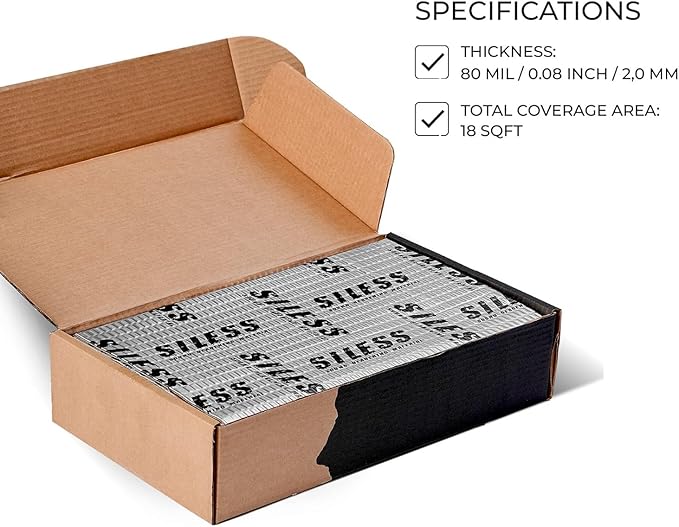 Siless 80 mil (2mm) 18 sqft (1.7 sqm) Car Sound Deadening mat - Butyl Automotive Sound Deadener - Noise Insulation and Vibration Dampening Material (18 sqft)