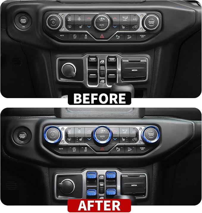 JeCar JL Switch Button Covers Window Control Air Conditioner Headlight Volume Radio Knob Trims Interior Accessories Compatible with Jeep Wrangler JL JLU 2018-2026 & Gladiator JT 2020-2026, Blue