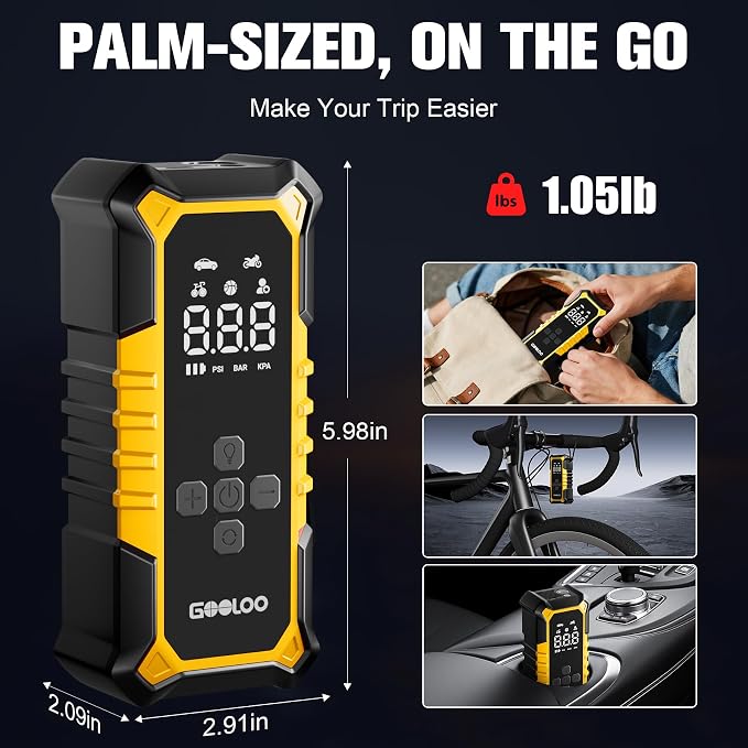 GOOLOO A6 Gear 160 PSI Tire Inflator Portable Air Compressor, 7500mAh Cordless Tire Inflator with Digital Pressure Gauge ＆LED Light, 3X Faster Air Pump for Car Tires, Motorcycles, Bike, Balls