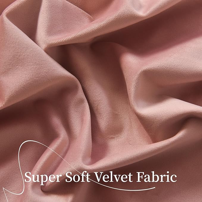 Roslynwood Luxury Soft Dusty Pink Velvet Curtains 63 inches Long Back Tab Thermal Insulated Blackout Window Drapes for Living Room/Bedroom/Dining Room, W52 x L63, 2 Panels