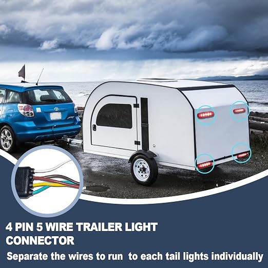 4 Pin 5 Wire Trailer Wiring Harness, 22FT Trailer Wiring Harness Kit, Boat Trailer Wiring Harness, 5 Wire 4 Pin Flat Trailer Connector, for Connection of Tail Lights, Brake Lights and Turn Signals