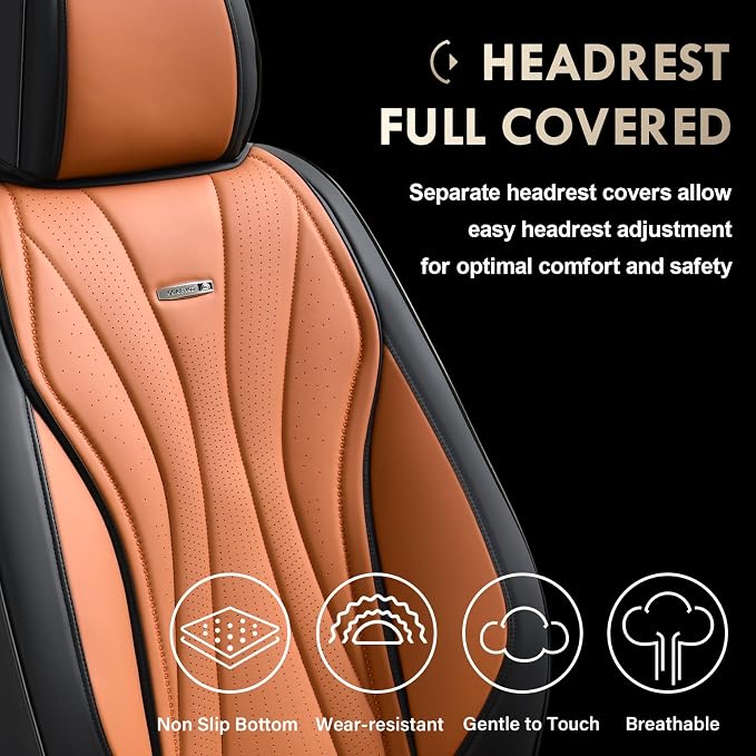 Coverado Car Seat Covers, Automotive Seat Covers for Front Seat, Waterproof Leather Car Seat Protector, Universal Seat Cover for Cars, Car Seat Cushion for Most Sedans, SUV, Trucks (Black&Brown)