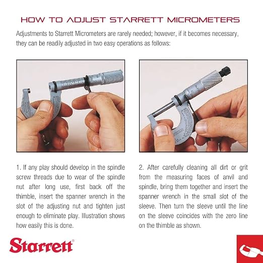 Starrett Outside Micrometer with One-Piece Spindle, Satin Chrome Finish and Advanced Sleeve Design - Quick and Easy Adjustment, 0-1" Range, .001" Graduation - 436.1XRL-1