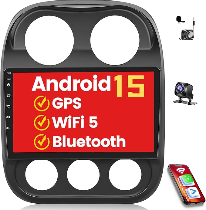 [HiFi] Hikity Android 15 Car Stereo for Jeep Patriot Compass 2010-2016, 10.1'' Touchscreen Compass Radio Wireless CarPlay Android Auto Mirror Link, Bluetooth Audio FM Radio 5G WiFi/EQ GPS Backup Cam