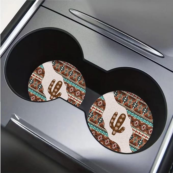 BIGCARJOB Aztec Cactus Print Car Seat Covers Full Set 12 Pcs Southwest Tribal Car Accessories for Women Auto Interior Seat Protector for Front Back,Armrest Pads,Steering Wheel Protector