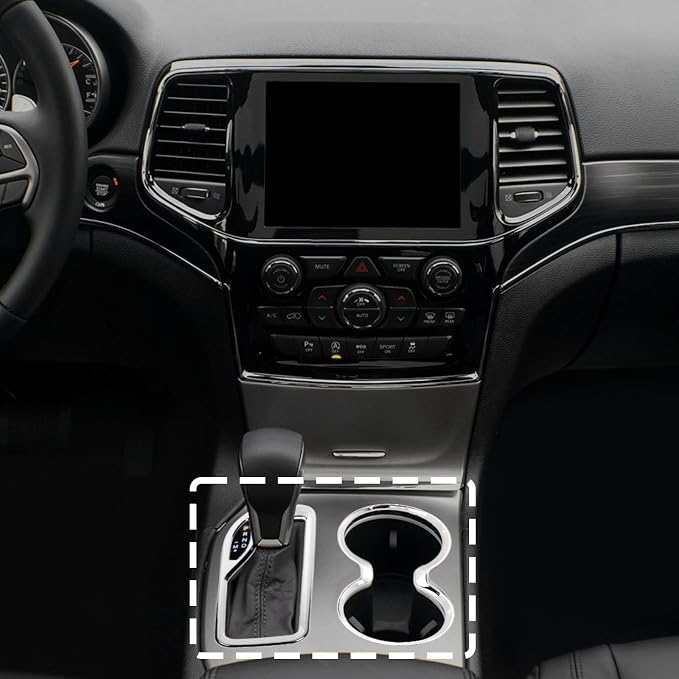 Jimen Fit for Jeep Grand Cherokee 2016-2021, 2PCS Front Cup Holder Trim Overlay & Gear Shift Cover (Chrome)