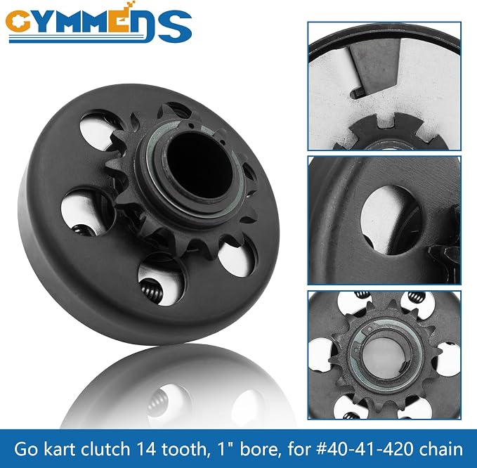Go Kart Centrifugal Clutch 1" Bore 14 Tooth and #40/41/420 Chain Fit for Go Kart, MiniBike, Lawnmower, Mini motorcycles, 212CC 6.5-8HP Engines performance Parts, Up to 2300 RPM.