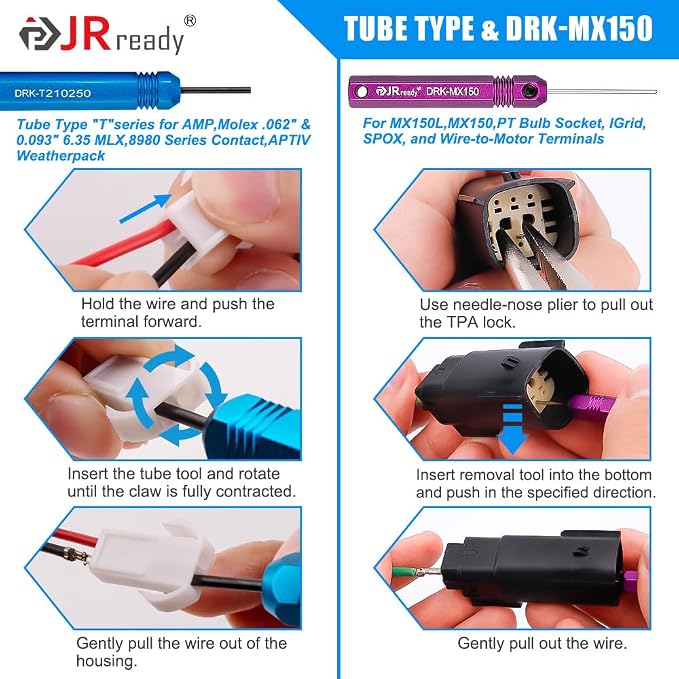 JRready ST5253-22-P Pin Extractor Tool Kit 22PCS Terminal Release Tools for Deutsch AMP Molex Delphi JST & More Automotive & Computer Terminal Removal Tool Kit Terminal Ejector Tool Kit