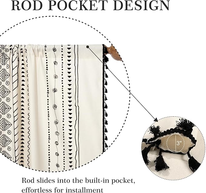 ColorBird Boho Curtains 2 Panels Modern Farmhouse Decor Black and White Striped Geometric Aztec Western Window Treatment Cream Curtain & Drapes for Living Bedroom Dining Room 63 Inch Length