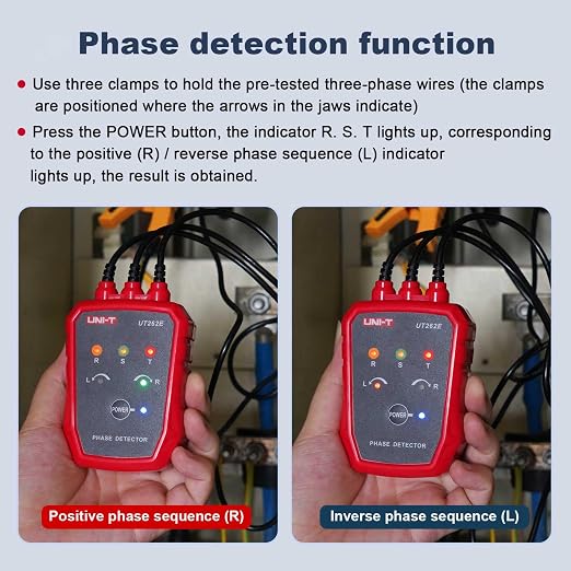 UNI-T 3 Phase Rotation Meter, AC 70-1000V Non-Contact Phase Sequence Detector with LED & Buzzer, Power Inspection Breakpoints Finding Positioning UT262E