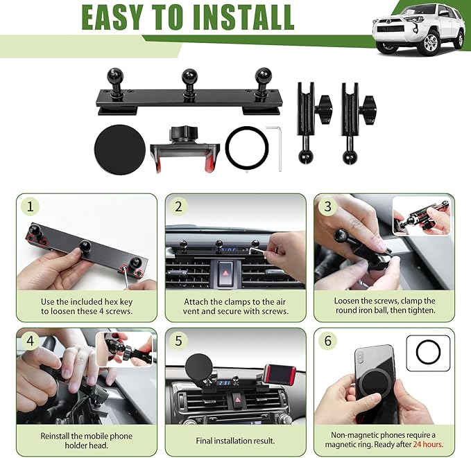 Metal Magnetic Phone Mount Holder for 2010-2024 Toyota 4Runner Strong Magnet Dash Cell Phone Cradles Adjustable Phone Stand Accessories for MagSafe All Smartphone(Upgraded Version)