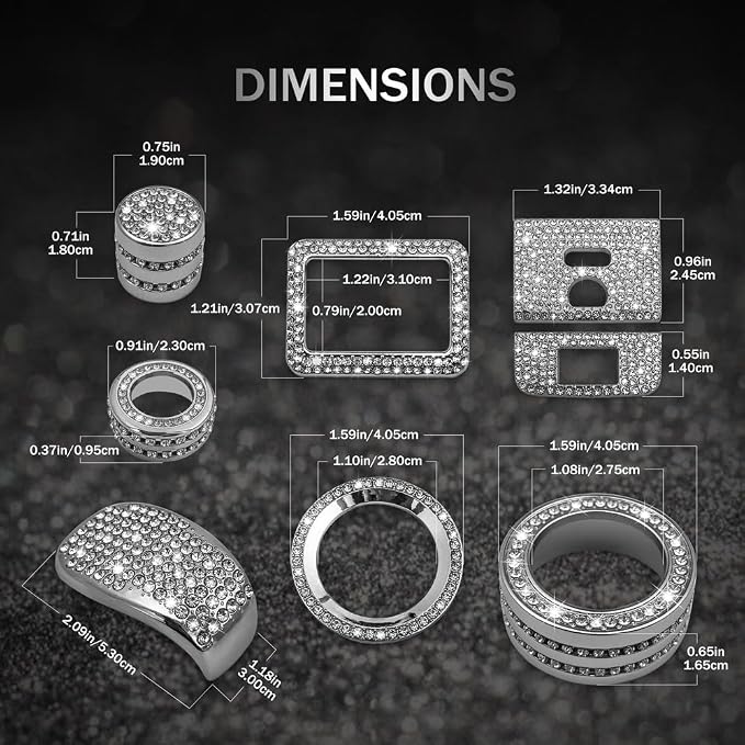 for Honda CRV CR-V EX-L EXL Hybrid Sport Touring Sport-L Bling Cute Accessories Accessory 2025 2024 2023, AC Volume Knobs, Air Vent Outlet, Gear Shift Cover, Start Ring Covers, Chrome, Silver, 13pcs