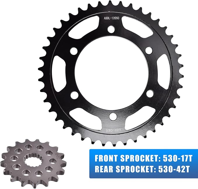 Chain and Sprocket Kit 17T 42T for Suzuki GSX-R1000 09-16, Carbon Steel | Fits GSX-R1000 2009-16, 2013 1M Ed., 2016 30th Ed. High-strength steel, Durable
