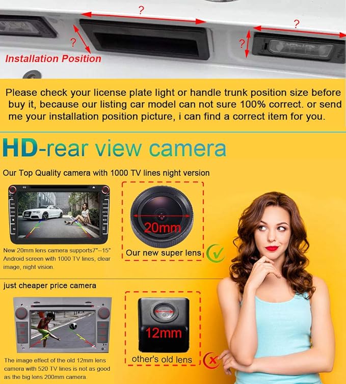 20mm Lens 1280x720 Pixels HD Waterproof Car Rear View Backup Camera Vehicle-Specific License Plate Light Reverse Camera, Parking Safety Assistant System Night Vision, Replacement for Mazda 2/Mazda 3