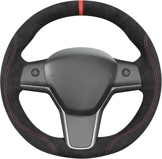MEWANT DIY Stitching Steering Wheel Cover Wrap for Tesla Model 3 Highland 2023-2025/Model Y 2025 Highland for Tesla Model 3/Model Y Accessories(3D Style)