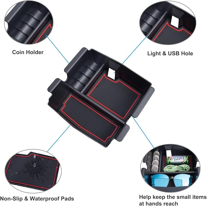 PIMCAR Interior Accessories Compatible with Jeep Wrangler JL/JLU 2018-2026 & Gladiator JT Truck 2020-2026 Including Center Console Organizer Red and Hanging Storage and Gear Shift Side