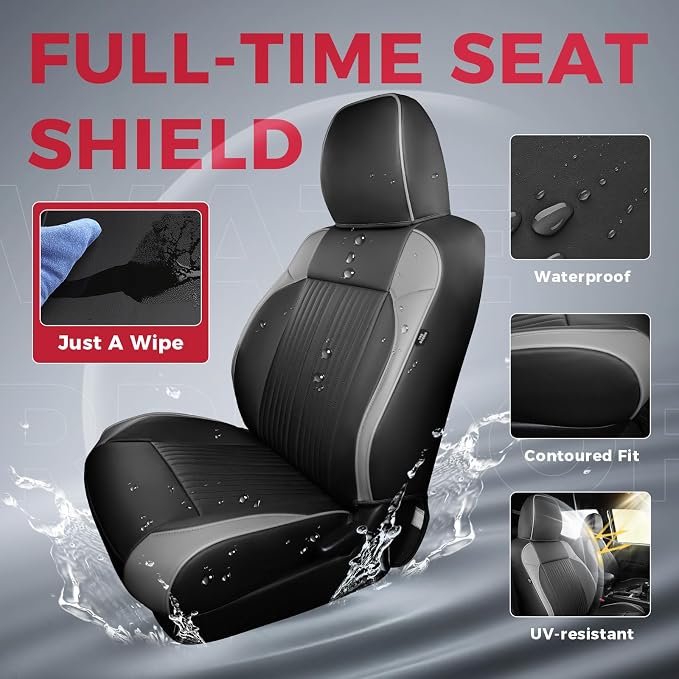 FREESOO Leather Car Seat Covers Fit for Toyota Tacoma 2016-2023 Full Coverage Seat Cover for Double/Crew Cab SR/SR5/Limited/TRD Pro/TRD Sport, Pickup Truck Seat Covers (5 Seats, BlackGrey)