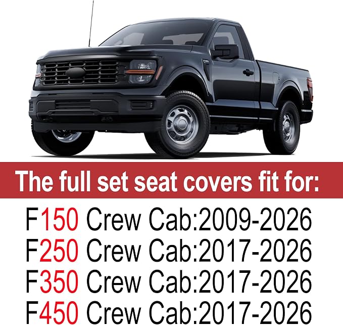 TTX for Ford F150 2009-2024 2025 2026 Seat Covers & F250 F350 F450 2017-2026 Seat Cushion Cover with Faux Leather(Front,Black)