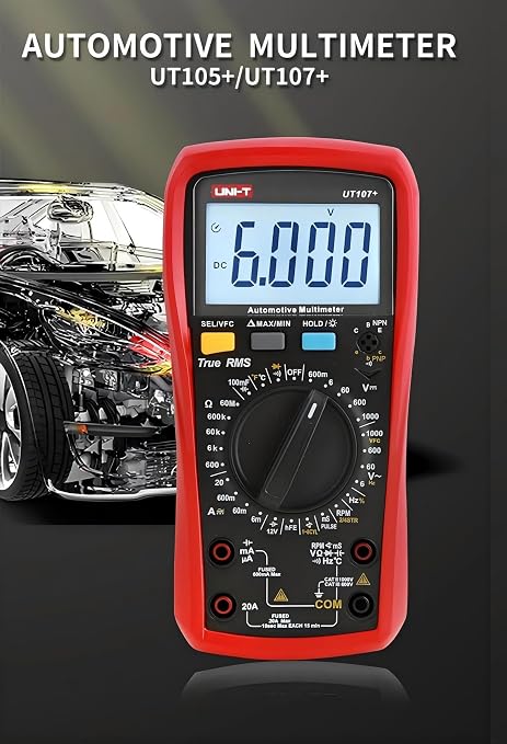 UNI-T UT107+ Digital Multimeter, Pocket-Sized Mini Voltage Tester, AC/DC Voltage & Current, Resistance, Continuity, Diode Test, CAT III 600V Safety, with Test Leads & Case for Home DIY, Car Repair