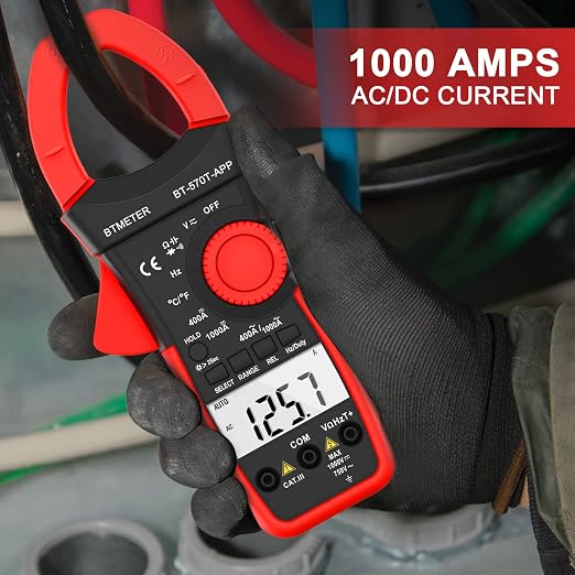 BTMETER AC/DC 1000A Clamp Multimeter, 4000 Counts Digital Clamp-on Meter with Data Logging Measure Amp Volt Ohm Capacitance Frequency Temperature Continuity, Electrical Tester 570T-APP