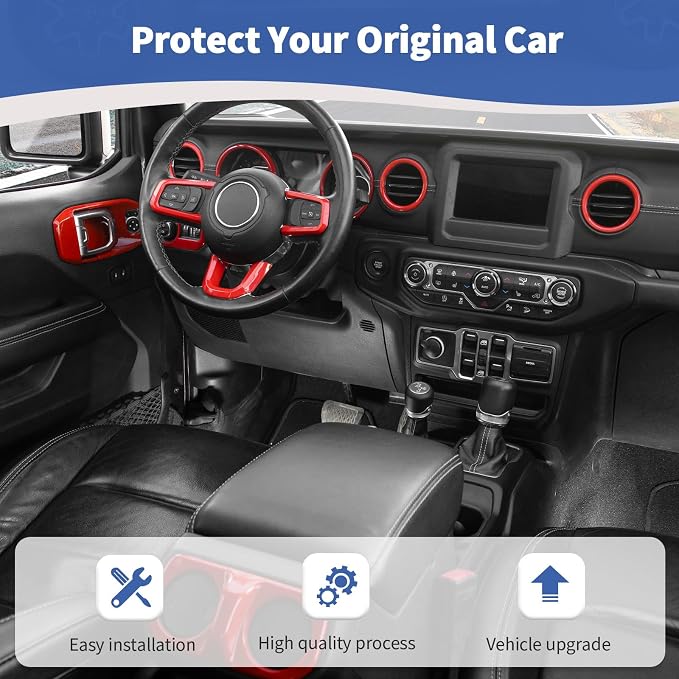 RT-TCZ for Wrangler JL Interior Trim Kit Compatible with Jeep Wrangler JL JLU Gladiator JT 2018-2023 Red Interior Accessories 23pcs
