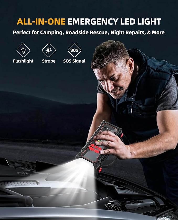 5000A Car Battery Jump Starter with Air Compressor 160PSI, Car Battery Charger 7.0L Gas/6.0L Diesel, Jumper Box for Car Battery with Tire Inflator & Power Bank& Jumper Cables