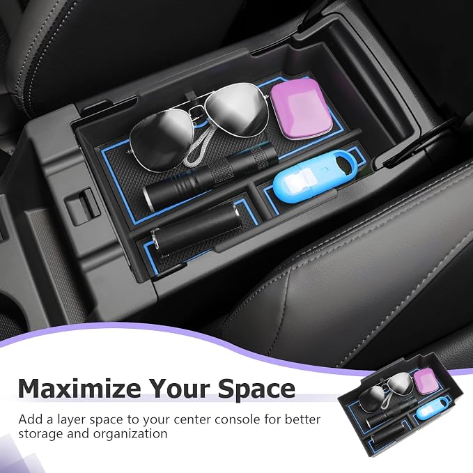 LUWU Center Console Organizer Compatible with Subaru Crosstrek & Impreza 2024-2026 Accessories Armrest Console Secondary Storage Box Insert Tray ABS Material with Coin Holder Blue