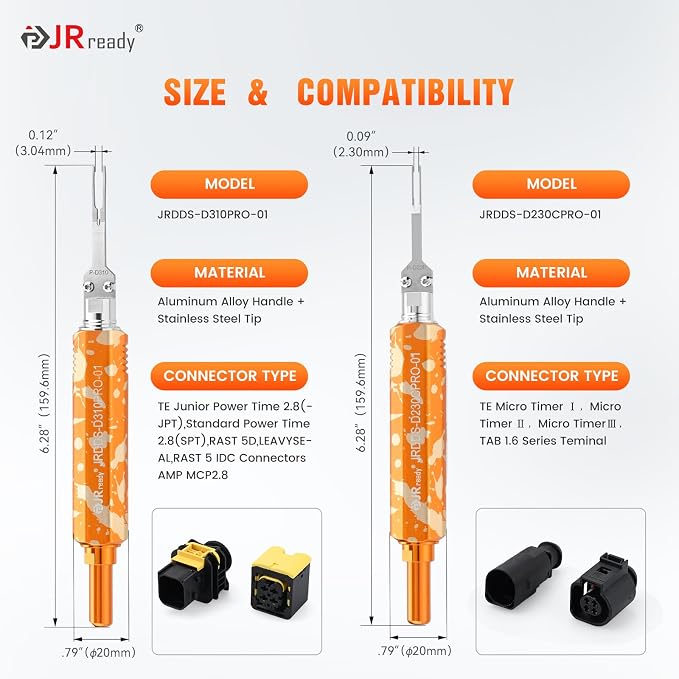 JRready Pin Removal Tool Kit Universal Pin Extractor for TE Micro Timer, TAB 1.6, Delphi DSQ 1.5: FEP 1.5, Bosch BMK 0.6, AMP MCP 1.5k Series Connector Terminal ACTCRH7A09