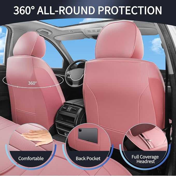 Pink Car Seat Covers,5 Seats Universal Seat Covers for Cars,Luxury Leather Comfortable Automotive Car Seat Protector Universal Fit for Most Cars SUV Sedans