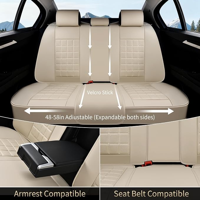 FLORICH Car Seat Covers Full Set, Leather Seat Covers for Cars, Waterproof Car Seat Protectors 5 Seats, Front and Rear Seat Covers for Cars, Automotive Seat Covers Protector Fit for Most Cars Trucks