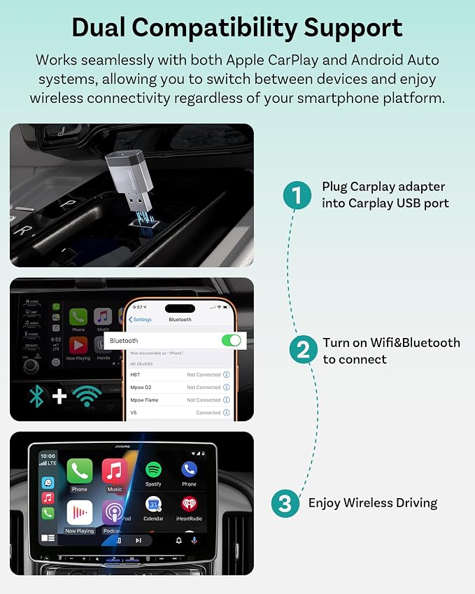OTTOCAST Mini Nova 2026 Wireless CarPlay & Android Auto Adapter, Ultra-Compact 2-in-1 Dongle, 5-Second Auto-Connect, iOS 10+ & Android 11+