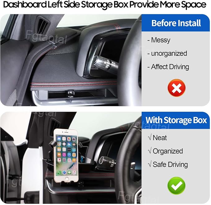 Center Console Multi-Mount Phone Holder Storage Box Compatible with Chevrolet Corvette C8 2020-2025, Dashboard Left Side Storage Tray Organizer, Telescopic Arm Holder
