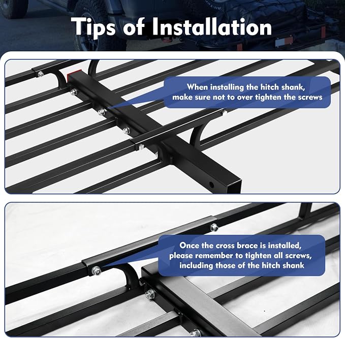 53" x 19" x 5" Hitch Cargo Carrier, 500 Lbs Heavy Duty Trailer Cargo Carrier Basket, Hitch Mount Cargo Carrier with Net, Strap, Tightener, Fits 2" Hitch Receiver for Car SUV Truck Pickup